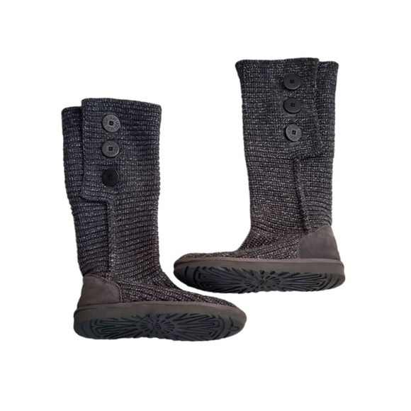 UGG Australia Cardy Tall Black Sweater Knit Button Boots Women’s Size US 7 EU 38 - Picture 1 of 9
